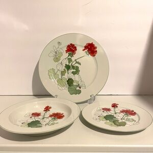 VTG Block Spal Watercolors Geranium Plates And Bowl (3 Pieces).  1981, Portugal.